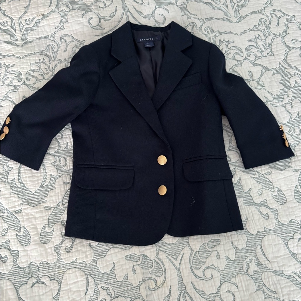 Lands' End Kids Navy Blue Blazer with Gold Buttons